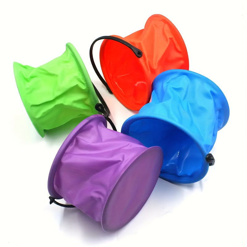 2pcs Mini Folding Beach Buckets for Kids Durable PVC Sand & Water Play
