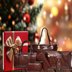 6 Pc Crocodile Pattern Bag Set Women's Shoulder Tote Handbag