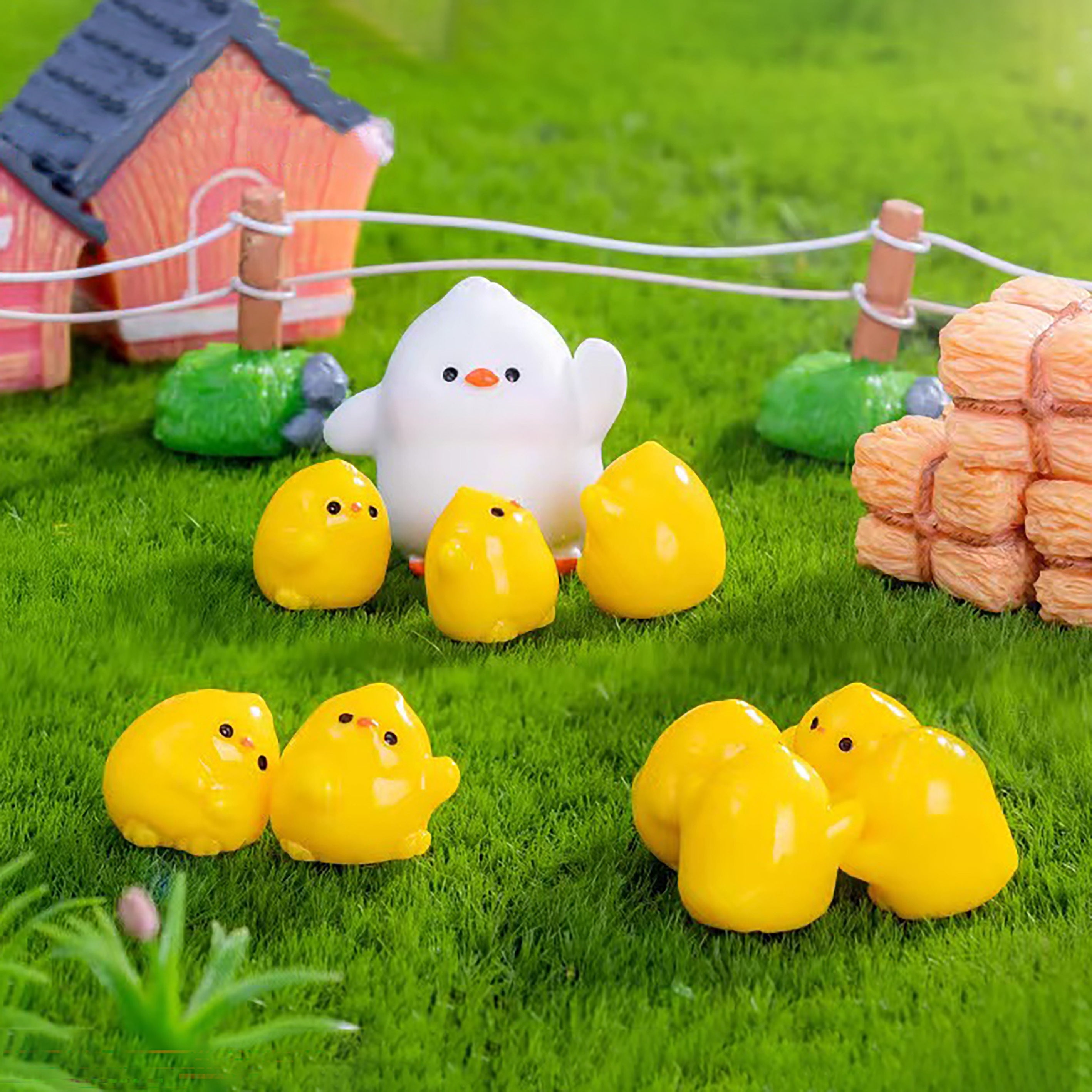 10pcs Yellow Duck Family Resin Figurines for Outdoor Play & Home Decor
