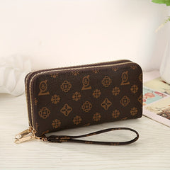 Vintage Double Zip Long Wallet with Phone Pocket