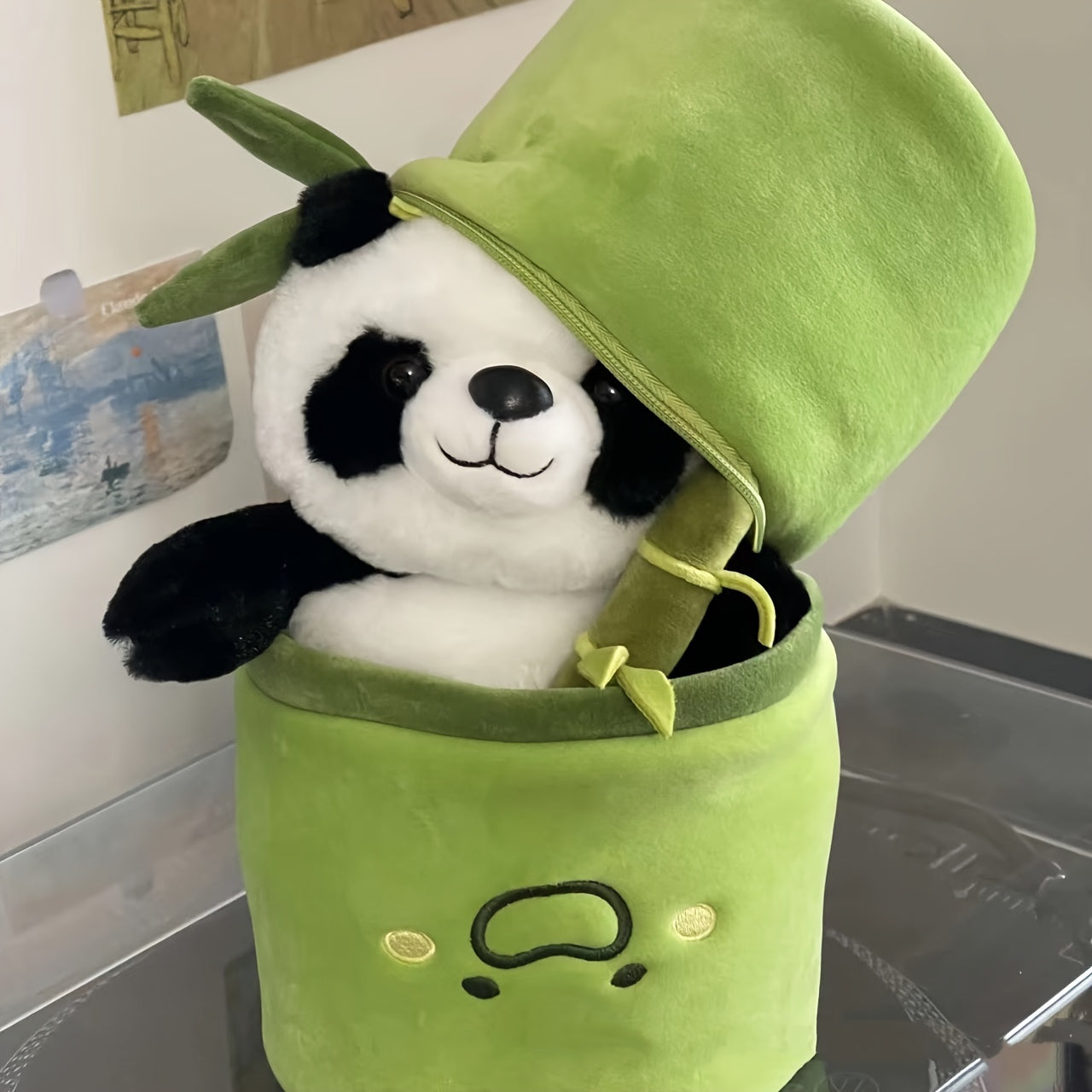 Cute Panda Plush Toy with Bamboo Tube, Anime Inspired Collectible Figure