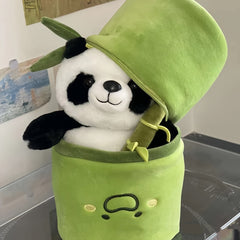 Cute Panda Plush Toy with Bamboo Tube, Anime Inspired Collectible Figure