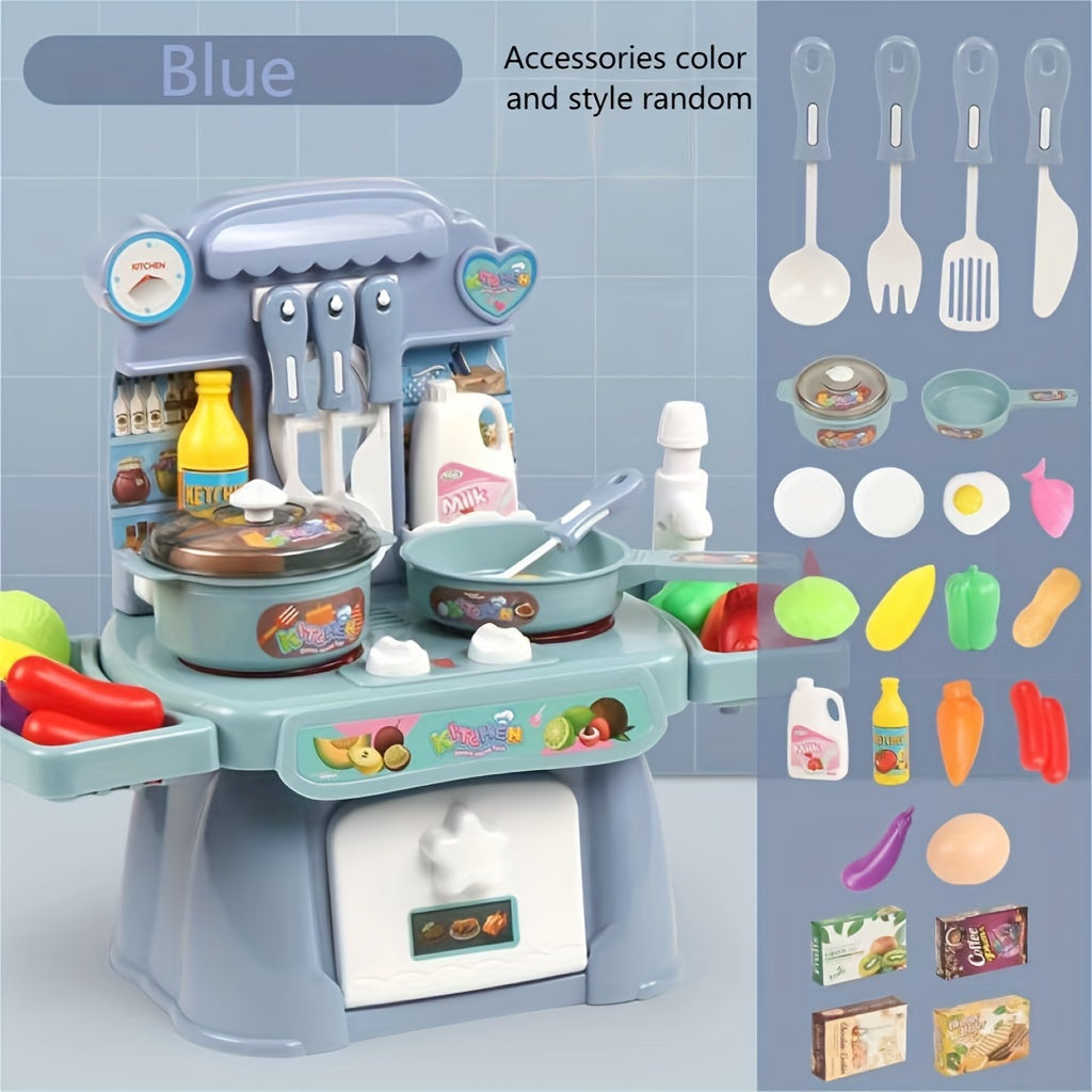 Kids Pretend Play Kitchen Set with Sounds and Lights