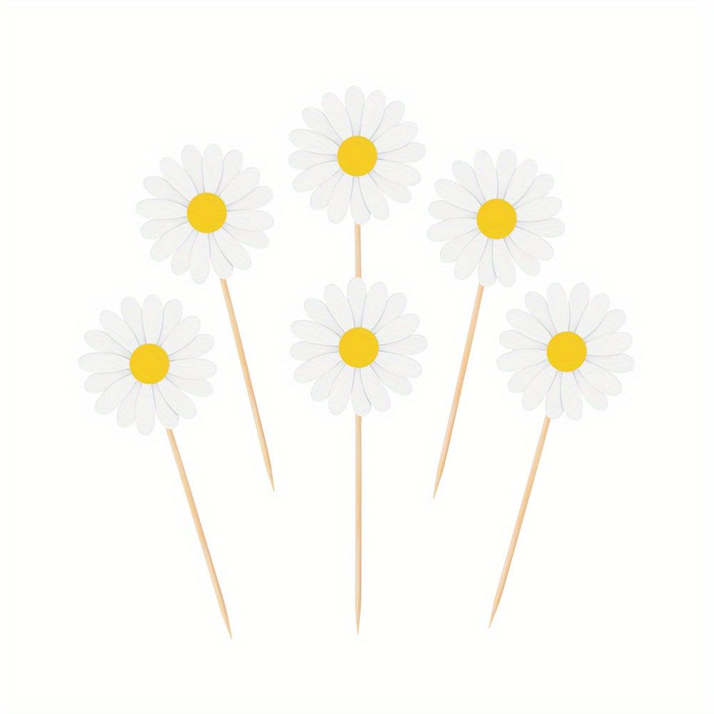 12pcs Pink Daisy Cupcake Toppers Spring Flower Cake Decorations