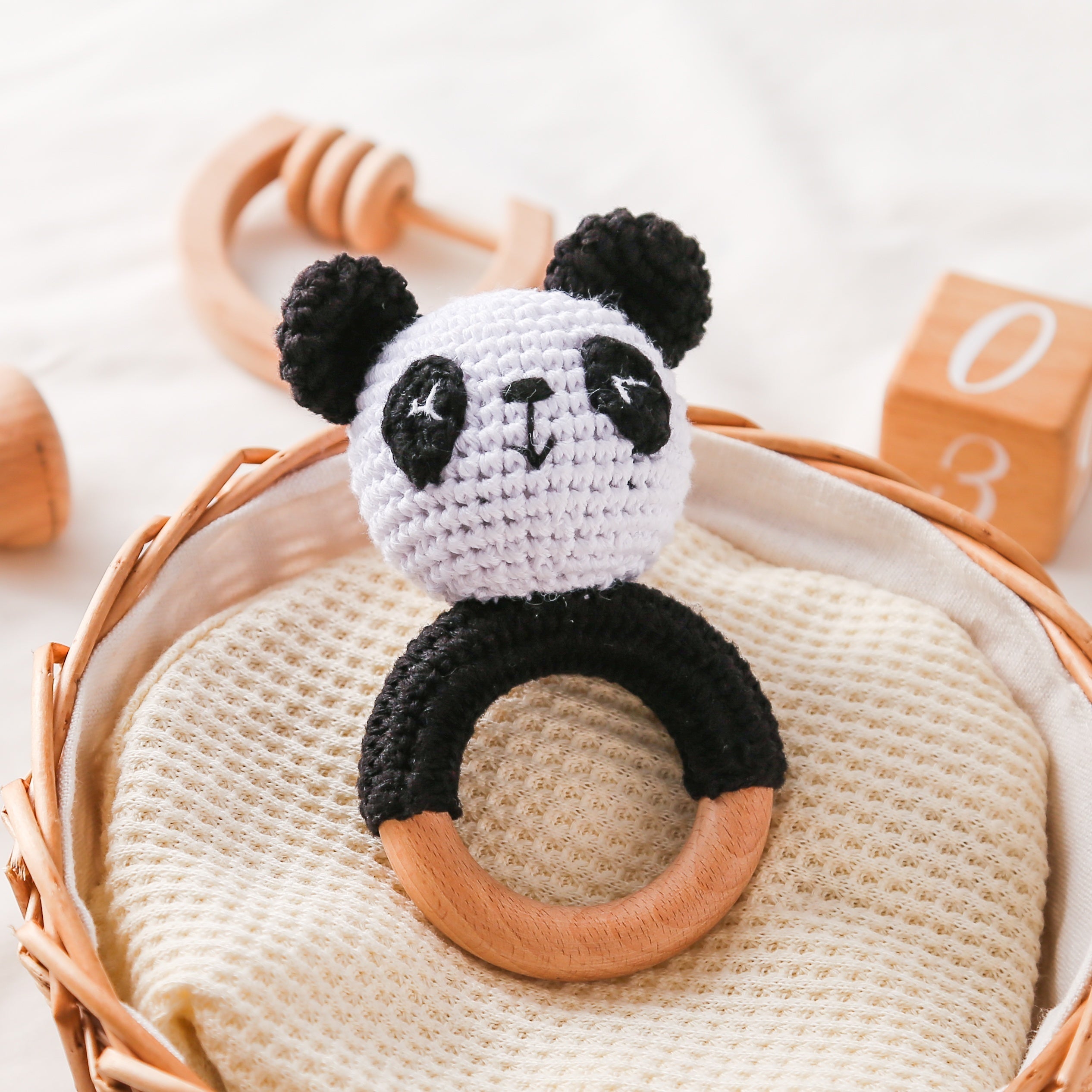 Wooden Crochet Rattle Teething Toy Handheld Bell Gift