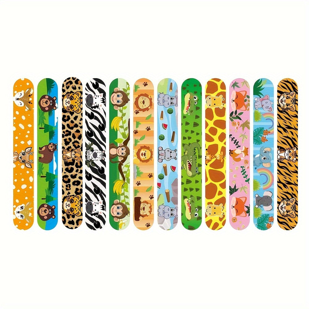 12Pcs Safari Slap Wristbands Animal Print Favors for Party Supplies