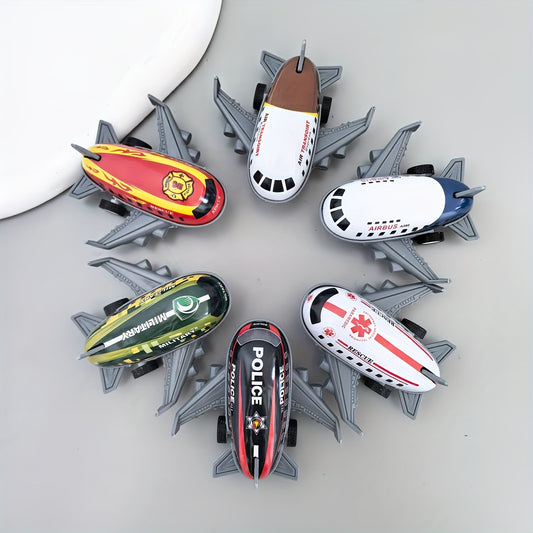 6 Pack Cartoon Inertia Airplane Toy Set for Kids