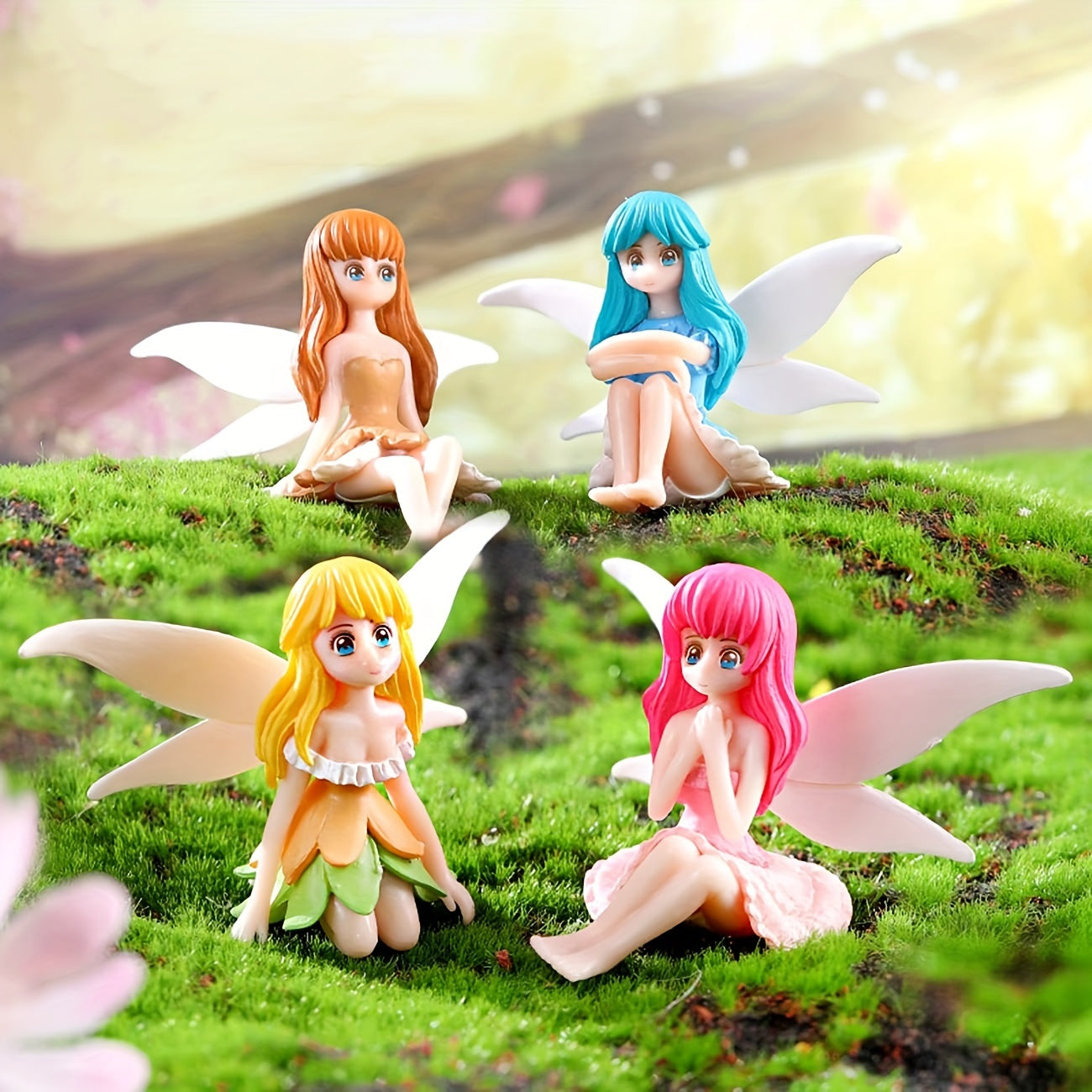 4pcs Flower Fairy Pixie Fly Wing Miniatures Girl Figurines Fairy Garden
