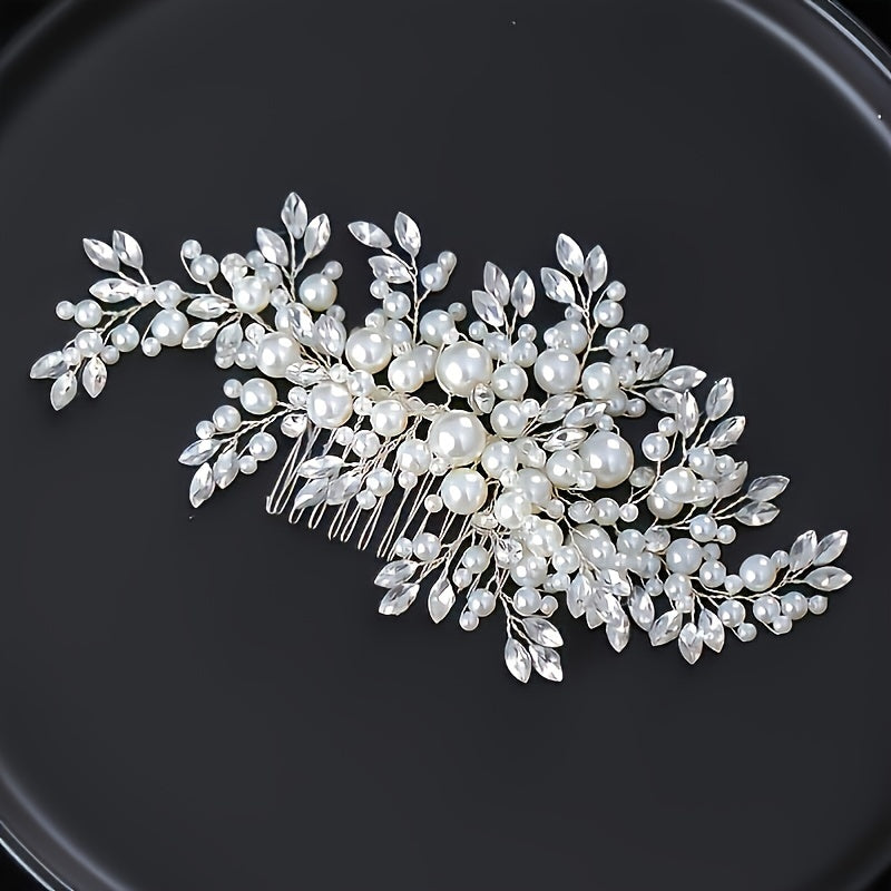 Bridal Hair Comb with Rhinestones & Pearls - Wedding Accessory