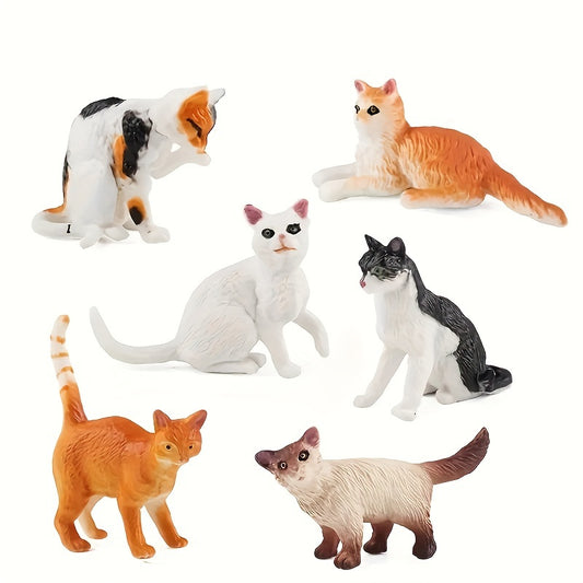 Realistic Grey & Orange Cat Figurine Set, Cat Flower Cat Home Decorations