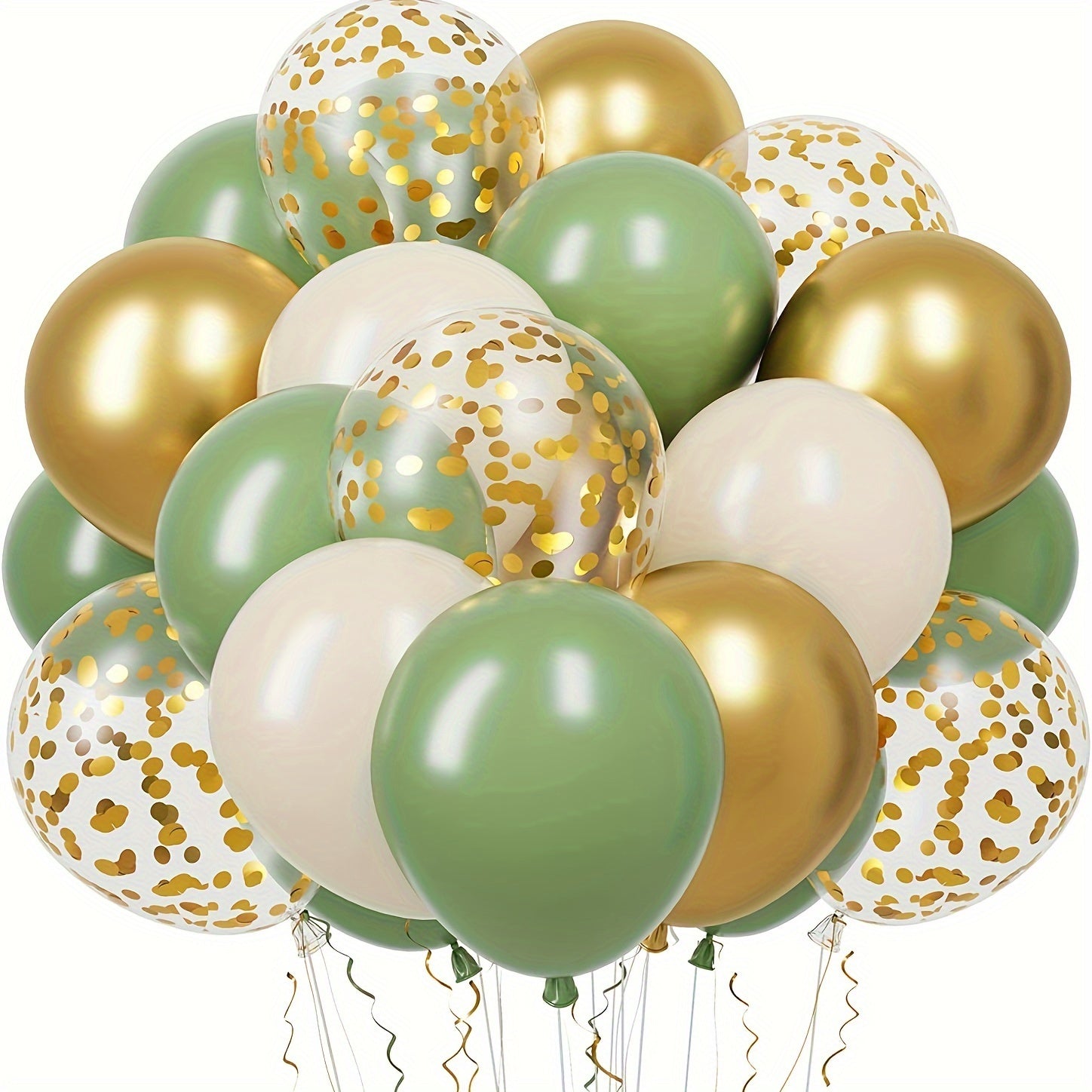 30Pcs Green Golden Confetti Latex Balloons for Jungle Wedding Decorations
