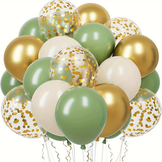 30Pcs Green Golden Confetti Latex Balloons for Jungle Wedding Decorations