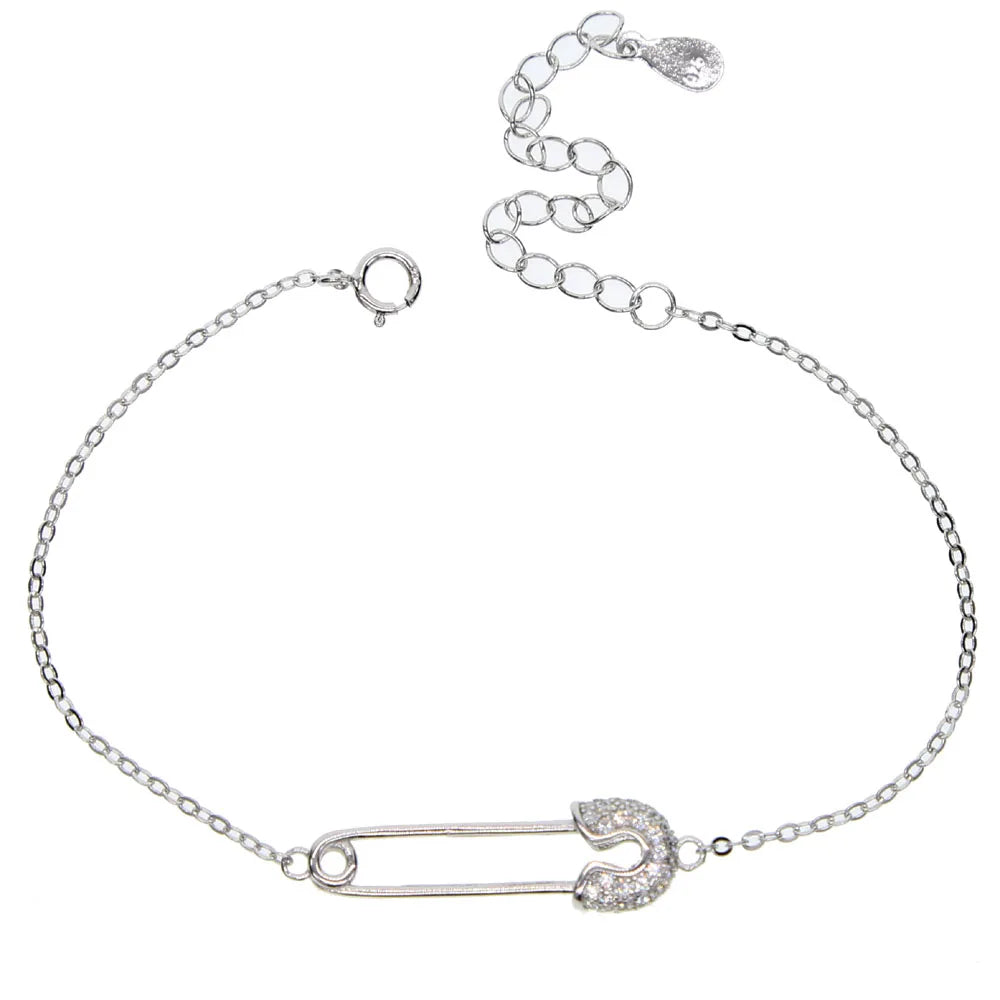 925 Sterling Silver Safety Pin Bangle Bracelet for Women