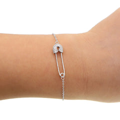 925 Sterling Silver Safety Pin Bangle Bracelet for Women