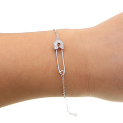 925 Sterling Silver Safety Pin Bangle Bracelet for Women