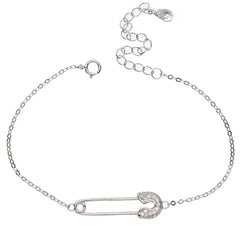 925 Sterling Silver Safety Pin Bangle Bracelet for Women