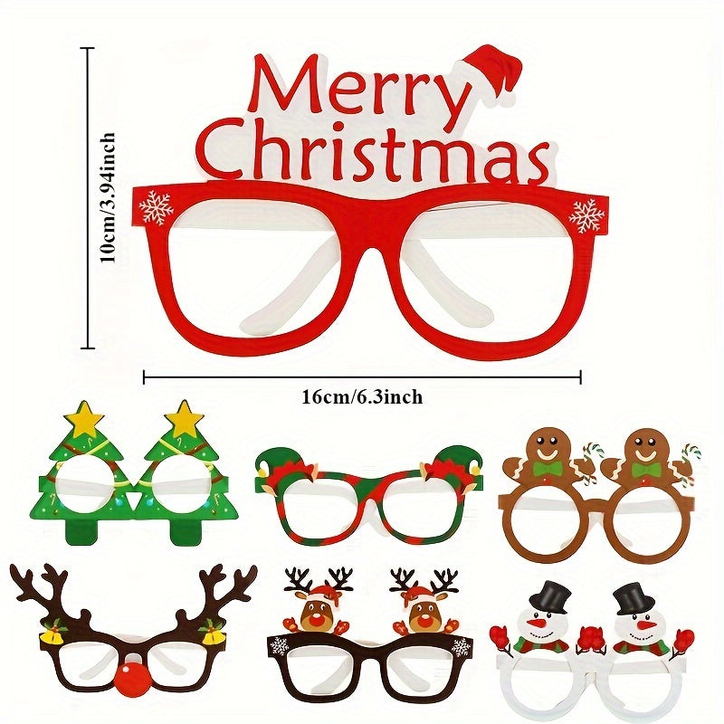 9 Pairs Christmas Paper Glasses Santa Reindeer Snowman Tree Designs