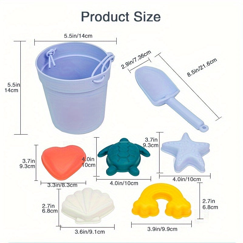 7pcs Silicone Beach Toys Ocean Style Kids' Beach Toys Bucket Shovel Sand Molds