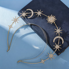 Glam Star & Moon Headband Alloy Crystal Accent Comfortable Wear