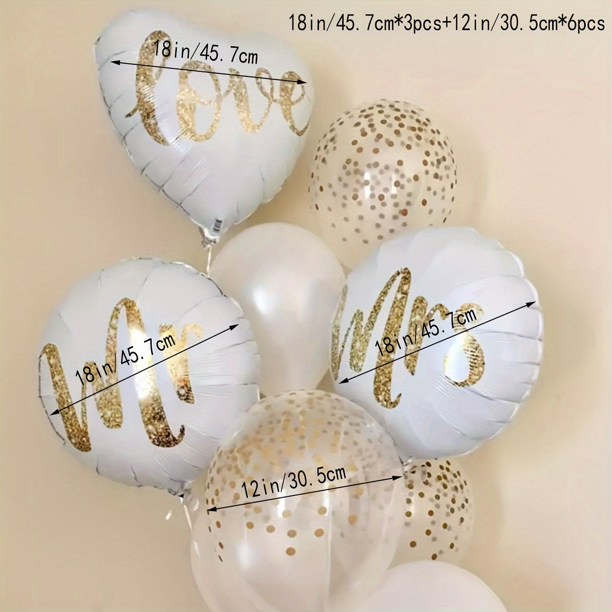 9pcs Wedding Aluminum Film Balloons Love Anniversary Decor Props