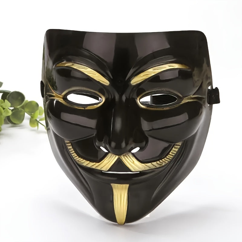 Men's Full Face Mask with Golden Mustache PVC Material