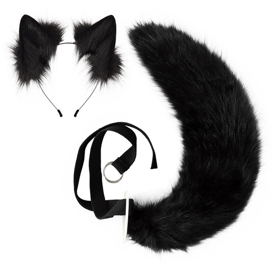 Fox Wolf Beast Ear Hair Hoop Cosplay Tail Set Halloween Furry Plush Gift
