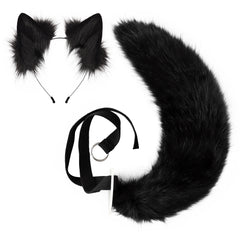 Fox Wolf Beast Ear Hair Hoop Cosplay Tail Set Halloween Furry Plush Gift