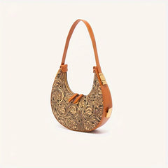 Vintage Crescent Flower Embossed Shoulder Bag Retro Hobo Underarm Purse