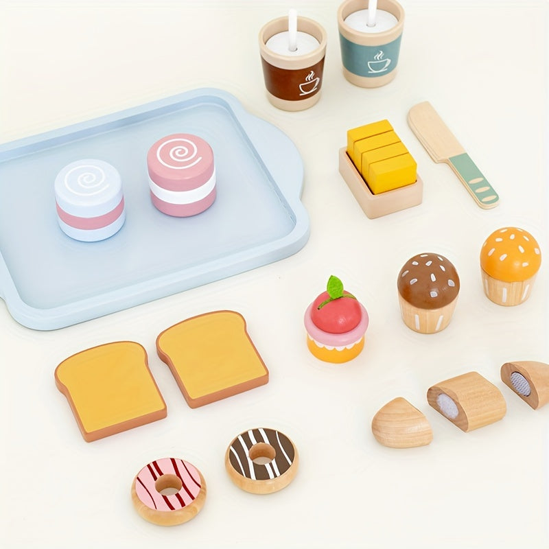 Wooden Pretend Play Food Set for Kids Kitchen Toy with Cuttable Fruit