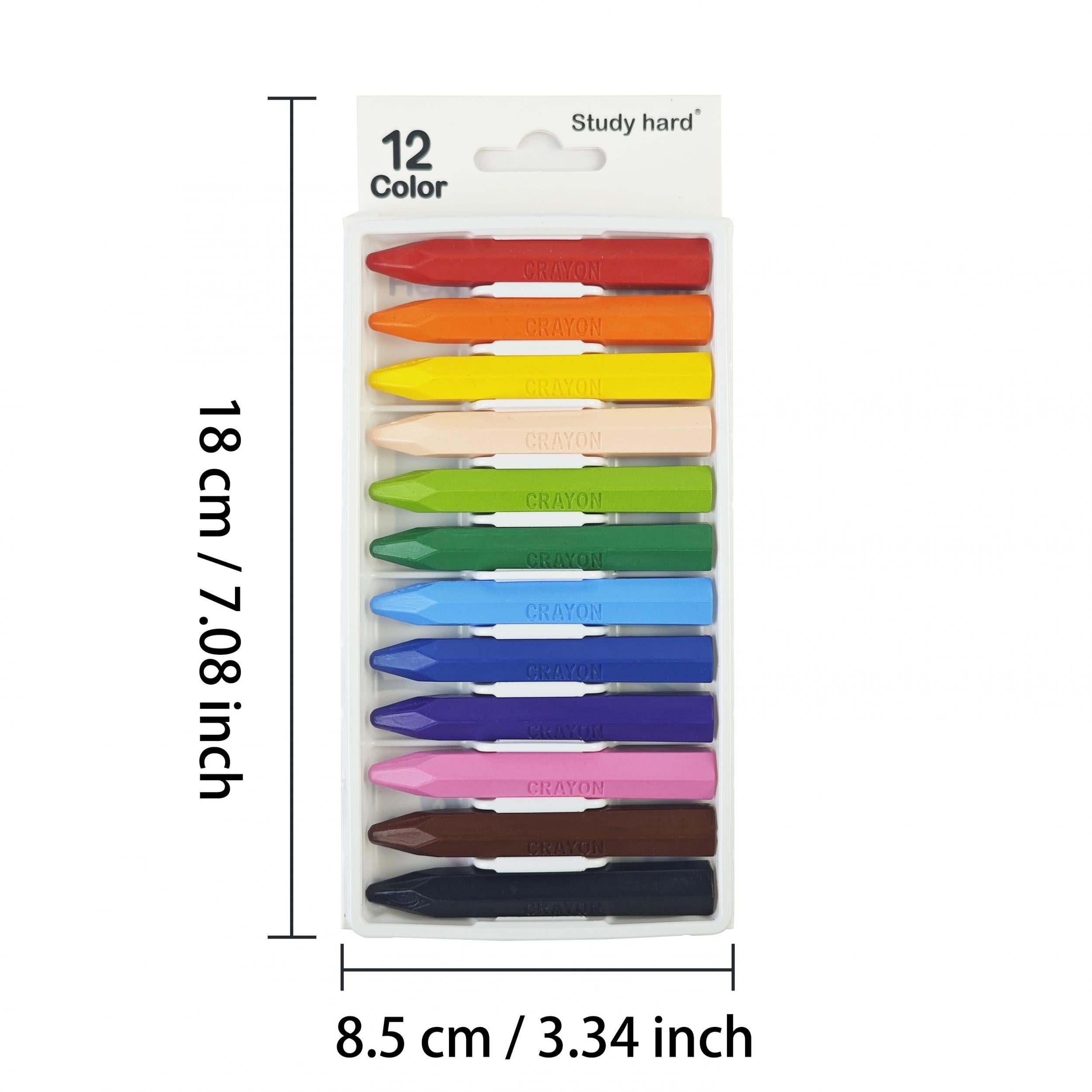 12 Colors Study Hard Hex Crayons Set Washable Non Toxic Art Supplies