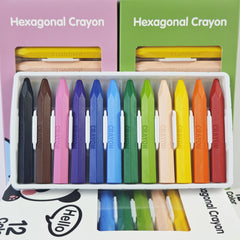 12 Colors Study Hard Hex Crayons Set Washable Non Toxic Art Supplies