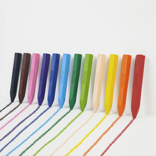 12 Colors Study Hard Hex Crayons Set Washable Non Toxic Art Supplies