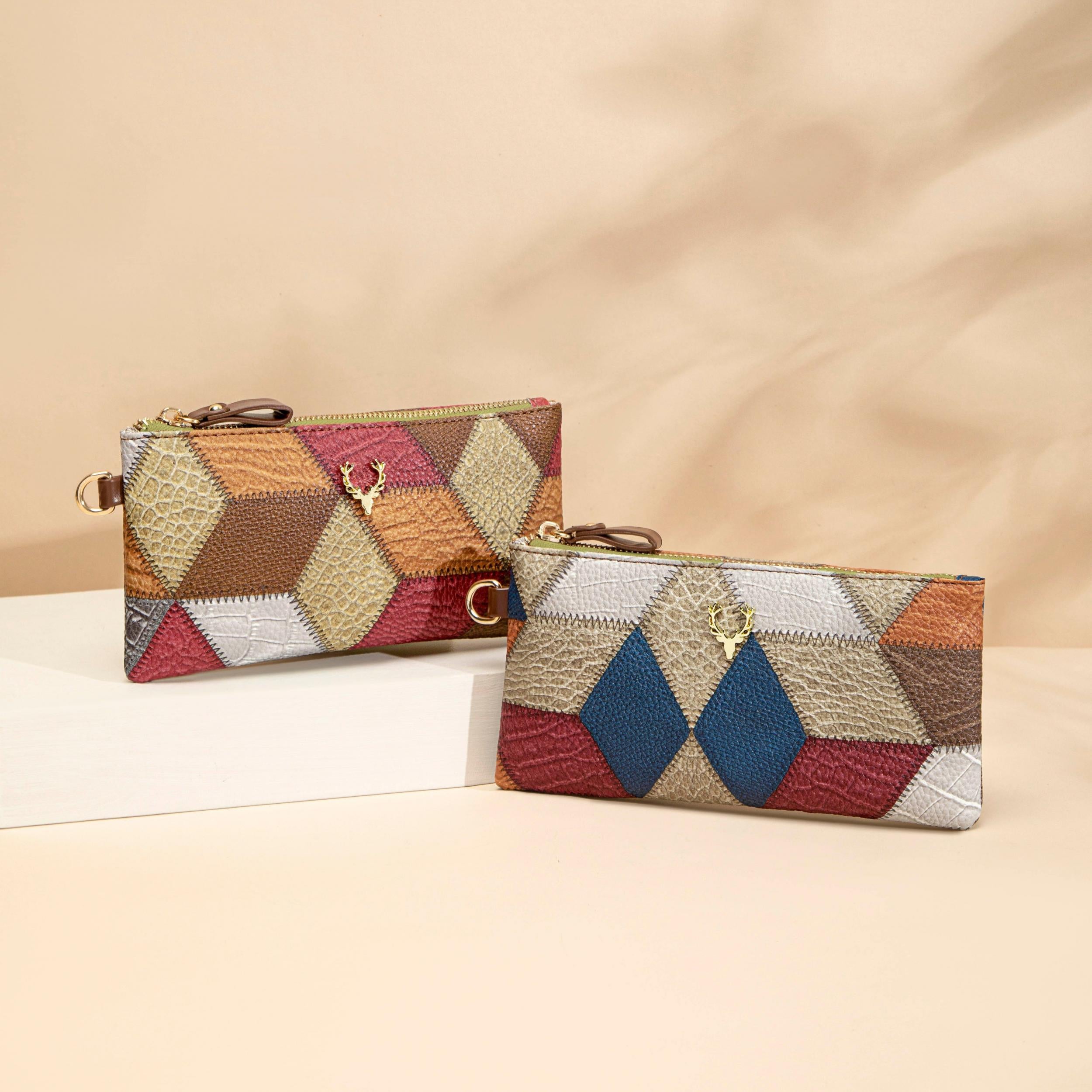 Rhombus Pattern Clutch Bag Women Wristlet Handbag