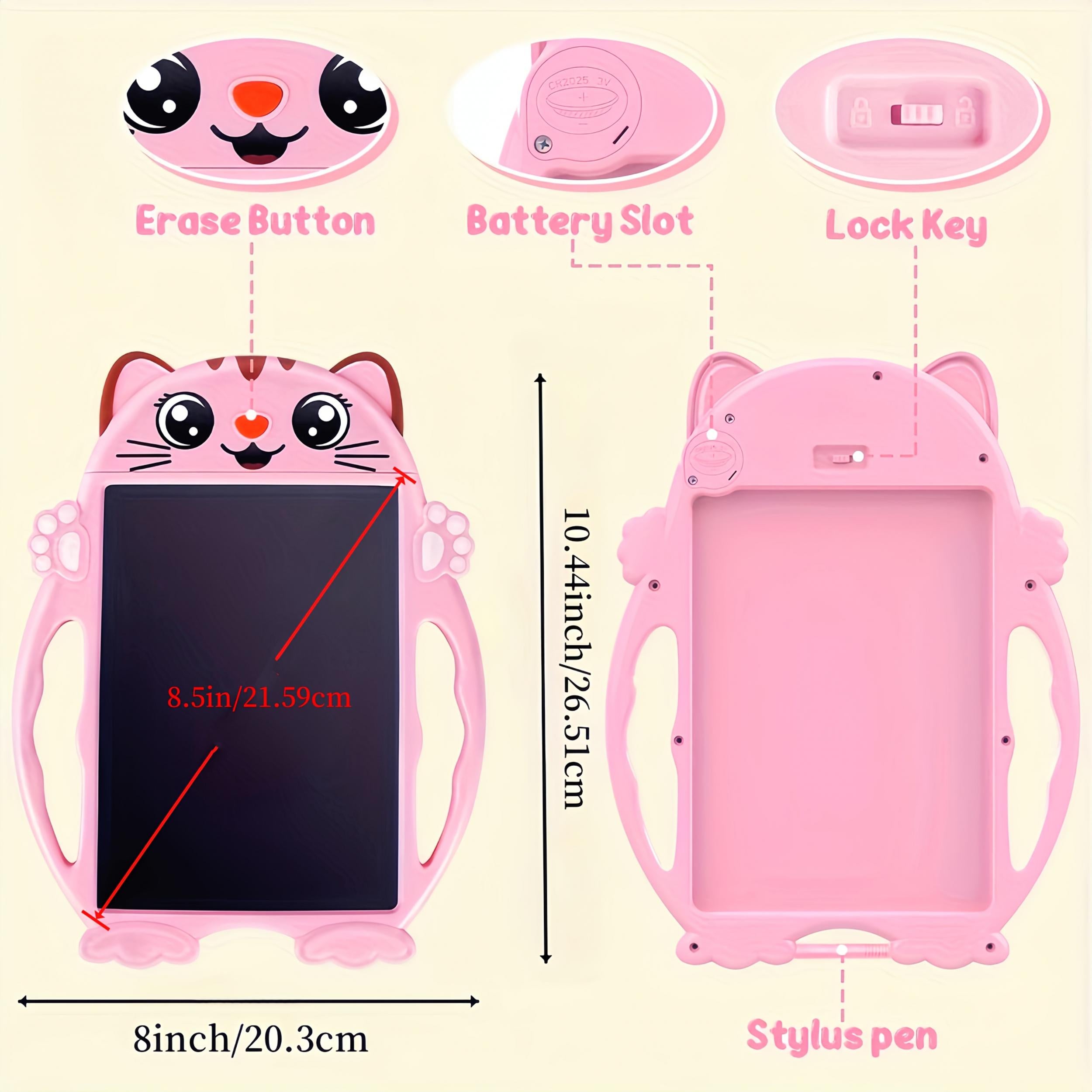 Pink Cat LCD Writing Board - Reusable Drawing Tablet for Ages 3-9 Girls