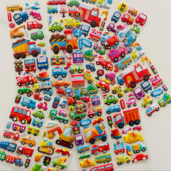 8pcs 3D Construction Vehicle Stickers - Cartoon Trucks & Fire Trucks