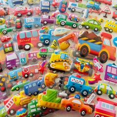 8pcs 3D Construction Vehicle Stickers - Cartoon Trucks & Fire Trucks