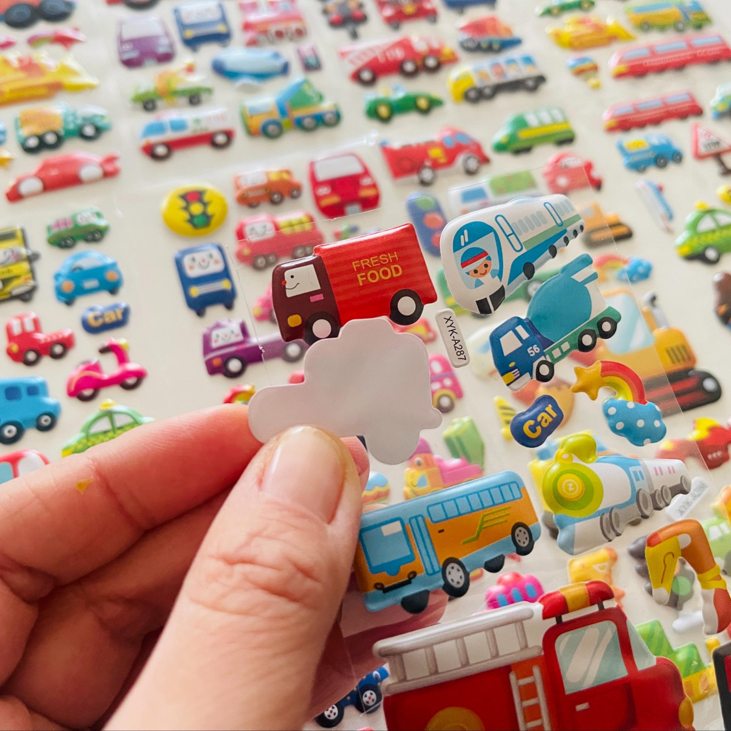 8pcs 3D Construction Vehicle Stickers - Cartoon Trucks & Fire Trucks