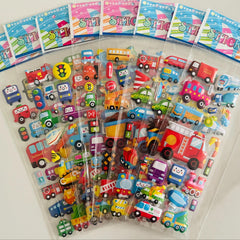 8pcs 3D Construction Vehicle Stickers - Cartoon Trucks & Fire Trucks