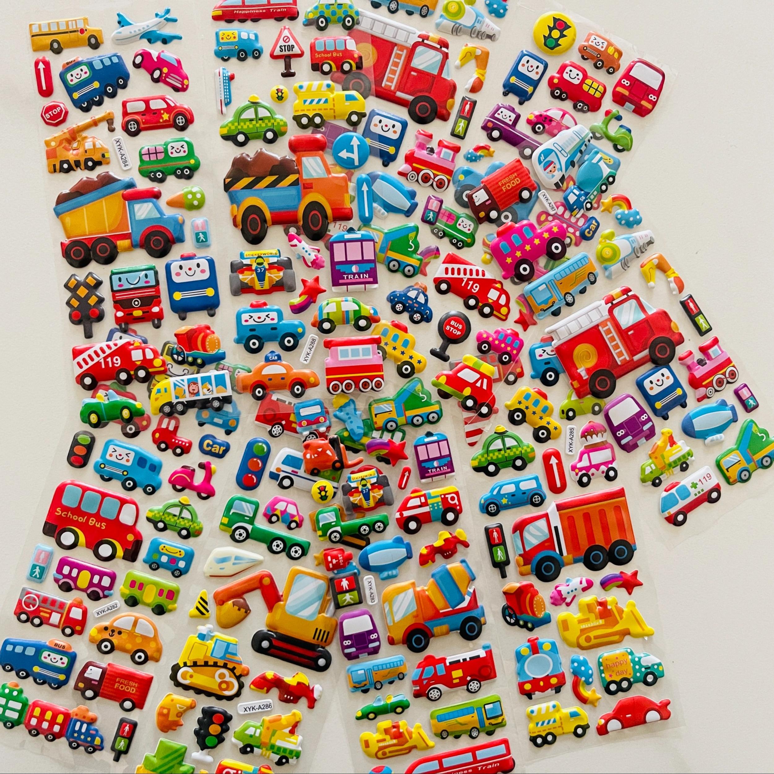8pcs 3D Construction Vehicle Stickers - Cartoon Trucks & Fire Trucks