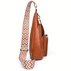 Geometric Strap Sling Bag PU Leather Chest Bag Crossbody Bag