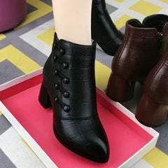 Chunky Heeled PU Leather Ankle Boots Women's Footwear