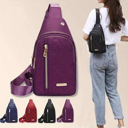 Love Embroidered Nylon Chest Bag for Stylish Travel