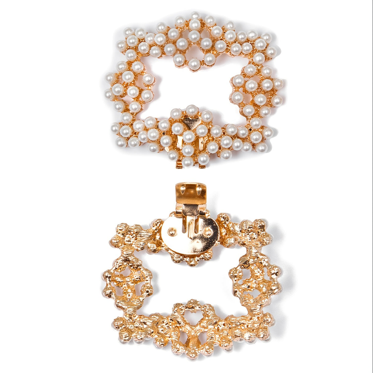 Faux Pearl Square Shoe Buckles For High Heels - Wedding Decoration