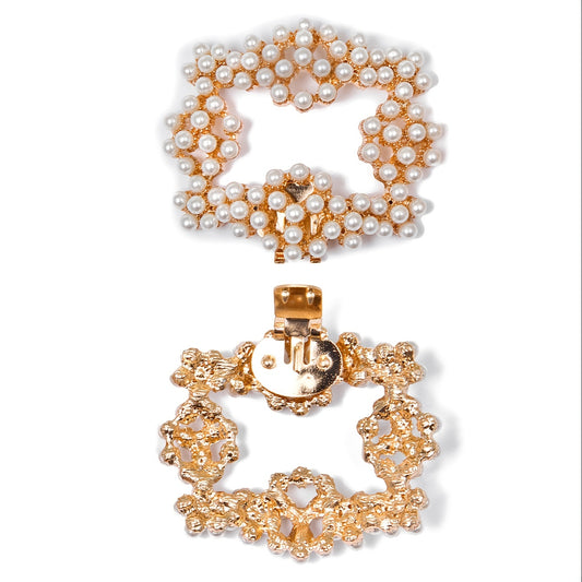 Faux Pearl Square Shoe Buckles For High Heels - Wedding Decoration