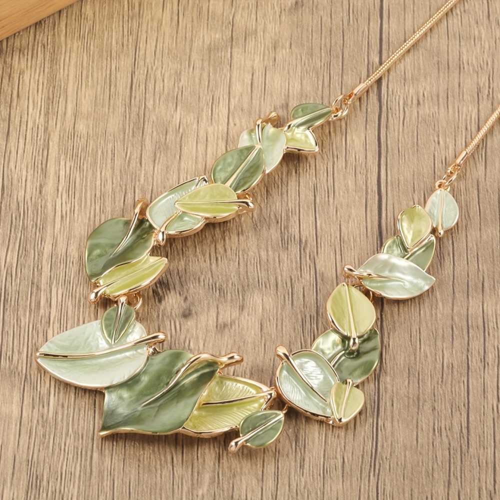 Leaf Shaped Earrings and Necklace Set Olive Green Jewelry for Gifts, Weddings, and Daily Wear