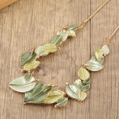 Leaf Shaped Earrings and Necklace Set Olive Green Jewelry for Gifts, Weddings, and Daily Wear
