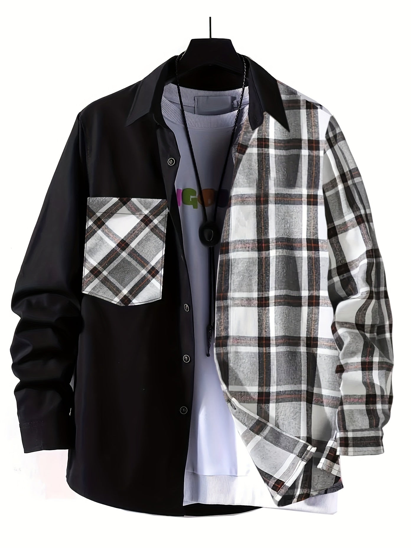 Men's Plaid Button Up Shirt with Chest Pocket
