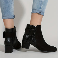 Women's Chunky Heeled Ankle Boots with Buckle Strap