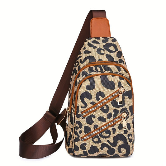 Leopard Print Zipper Chest Bag Casual Crossbody Sling Bag