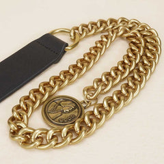 Vintage Inspired Chain Stitching Belt With Adjustable Metal Chain Pendant
